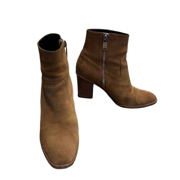 Saint Laurent Tan Light Brown Suede Ankle Bootie Heel Shoes 39 - Picture 1 of 9